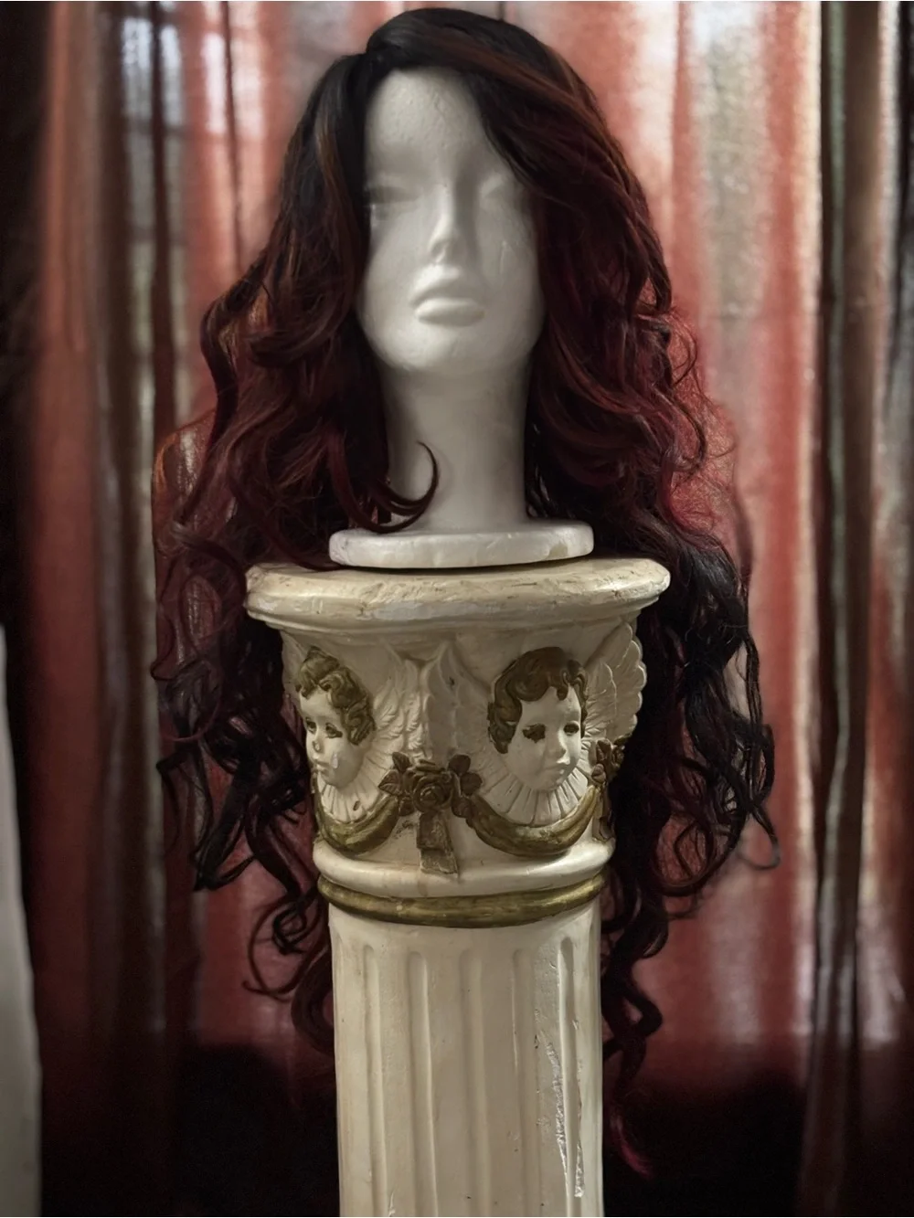 Long Wavy Ombre Lace Front Wig in Black to Burgundy